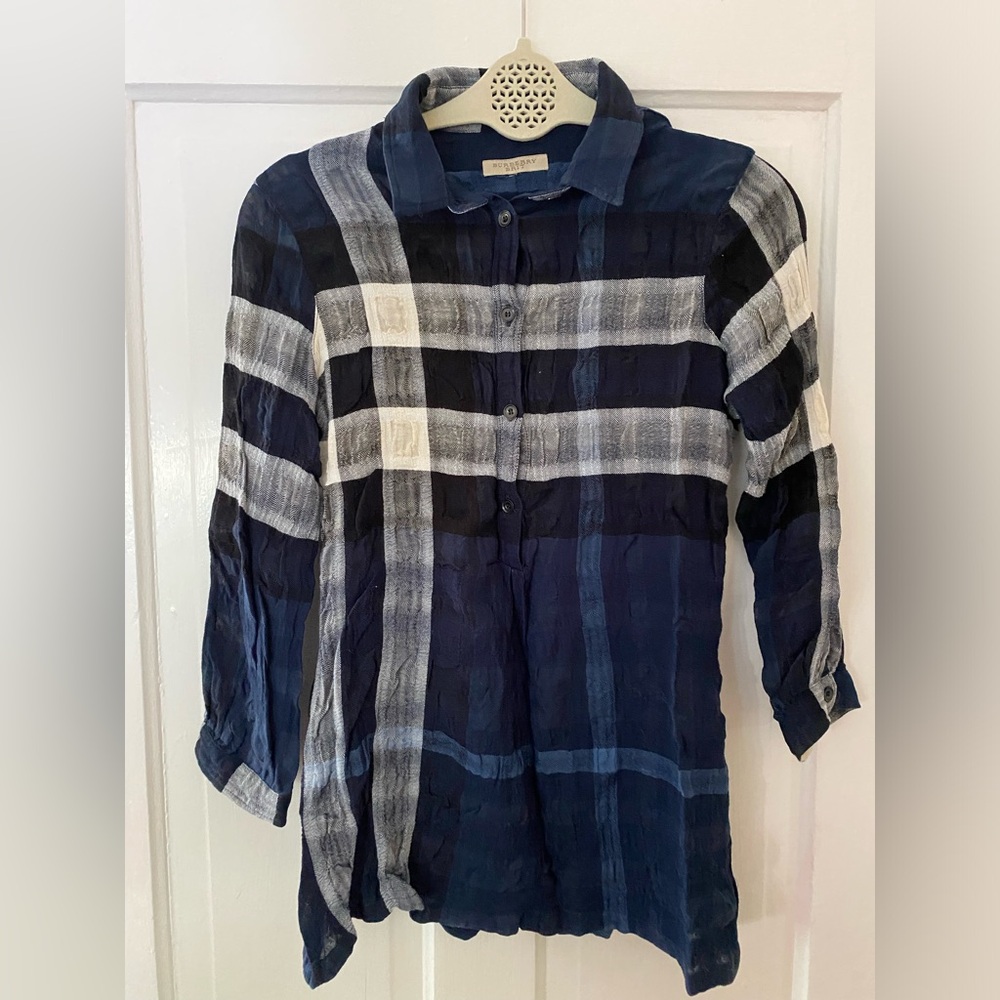 Burberry Blue & Black Plaid Blouse